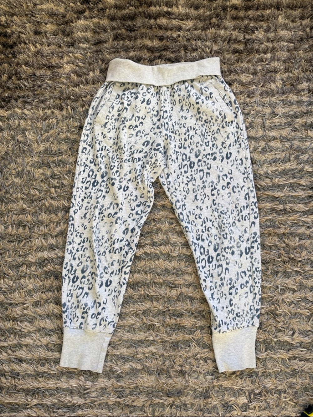 Hippie Rose Fold Over Waist Leopard Print Joggers - Gray & Blue M